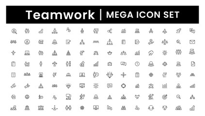 Teamwork Mega line icons set. Businessman outline icons collection. Work group and human resources. Business teamwork sign and symbol  - stock vector.