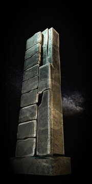 ancient obelisk under a starry sky