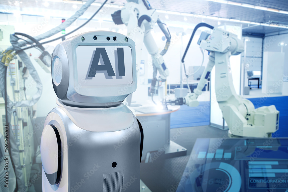 Aufkleber Robot with text AI - symbol of artificial intelligence.