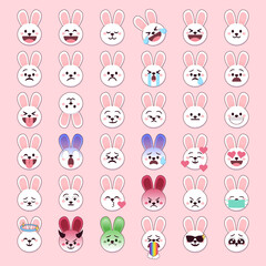 Obraz premium White bunny emoji faces with cute expressions for social media