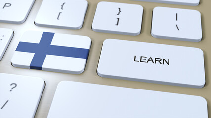 Learn Finnish Language Concept. Online Study Courses. Button with Text on Keyboard. 3D Illustration © Postmodern Studio