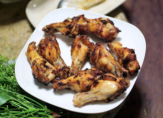 Roasted chicken on white dish, Cuisine