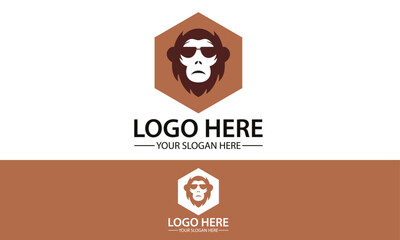 Brown Color Monkey Geek Face Logo Design