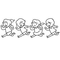 笑顔で走る仲良しの子供たち