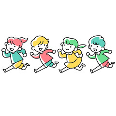 笑顔で走る仲良しの子供たち