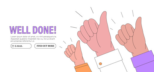 Thumb up hand gesture vector illustration. Good, great job, well done, ok or like symbol vector business or marketing concept for website or social media banner, ui. Concept of approval, agreement.