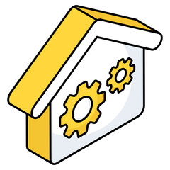 Gears on house building, icon of, home maintenance 