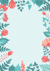 Vector floral frame. Floral frame design element for invitations, greeting cards, posters, blogs. Delicate branches and leaves.