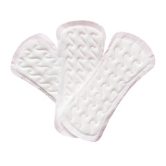 Feminine sanitary pad pattern isolated on white background. Hygiene care during critical days, caring for women's health. Daily and monthly protection. Copy space. Menstrual cycle.