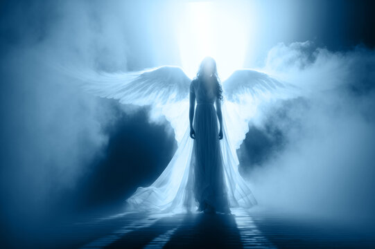 Woman Angel with White Wings, magic light, dreamy. AI generative