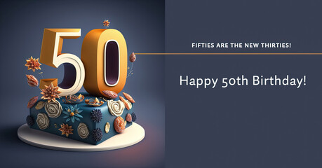 Greeting Card: Celebrating a 50th Birthday with Cake. Generative ai