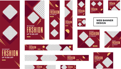 set of modern fashion web banners in standard size with a place for photos. Fashion ad banner cover header background for website design, Social media cover ads banner template.