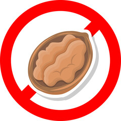 Icon illustration of walnut with prohibition sign