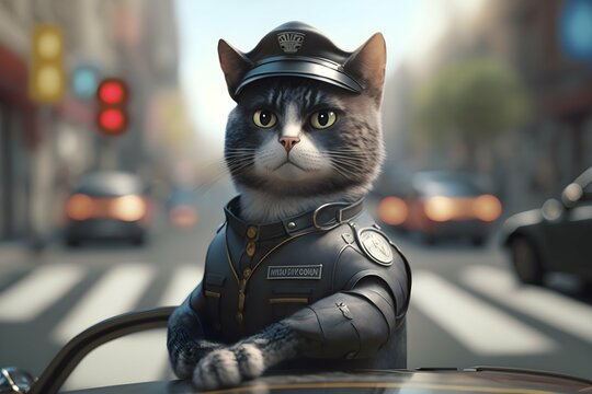 Heroic policeman cat