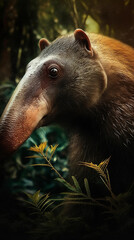 Anteater In Realistic Photography Style In Colorful Tropical Jungle Detailed Portrait Front Lock Generative Ai Digital Illustration Part#140423