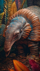 Armadillo In Realistic Photography Style In Colorful Tropical Jungle Detailed Portrait Front Lock Generative Ai Digital Illustration Part#140423
