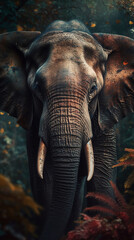 Fototapeta na wymiar Elephant In Realistic Photography Style In Colorful Tropical Jungle Detailed Portrait Front Lock Generative Ai Digital Illustration Part#140423