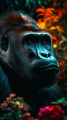 Gorilla In Realistic Photography Style In Colorful Tropical Jungle Detailed Portrait Front Lock Generative Ai Digital Illustration Part#140423