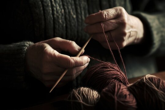 A close-up shot of a person's hands knitting - with a sense of tradition and craftsmanship