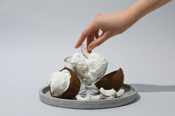 Summer dessert - ice cream, ice cream with coconut