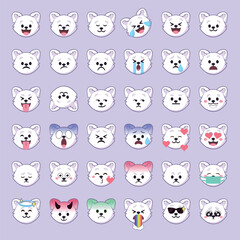 Vector Arctic Fox emoji faces with cute expressions for social media