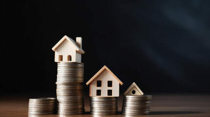 Little wooden houses and coins symbolising the signing of a mortgage. Generative AI