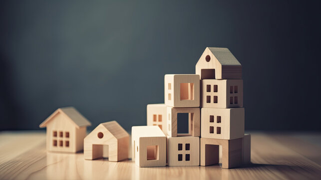 Little wooden houses symbolising the signing of a mortgage. Generative AI