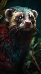 Polecat In Realistic Photography Style In Colorful Tropical Jungle Detailed Portrait Front Lock Generative Ai Digital Illustration Part#140423