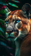 Puma In Realistic Photography Style In Colorful Tropical Jungle Detailed Portrait Front Lock Generative Ai Digital Illustration Part#140423