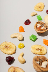 Tasty food concept - delicious dried fruits, tasty dried food