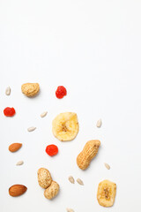 Tasty food concept - delicious dried fruits, space for text