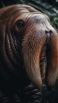 Walrus In Realistic Photography Style In Colorful Tropical Jungle Detailed Portrait Front Lock Generative Ai Digital Illustration Part#140423