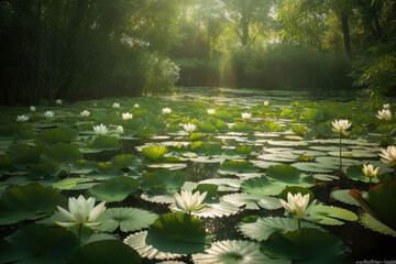 Beautiful lotus pond with peaceful water