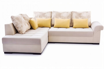 Modern Furniture. White Sofa, Chair Isolated on White Background