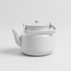 white teapot isolated on white background. 3D rendering illustration
