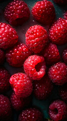 Fresh Raspberries background, adorned with glistening droplets of water. ai generative