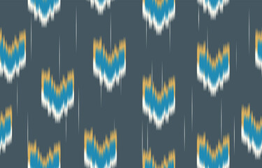 Seamless pattern background of ikat fabric illustration. Ethnic abstract art in dark grey tone 