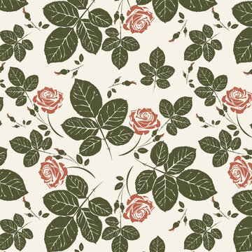 Colored Rose flowers seamless floral pattern in vector. Red Flowers Pattern in vector on transparent and beige backgrounds singly. Seamless pattern in the Red Roses floral background