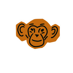 Monkey head illustration in minimalist cutting style isolated on white