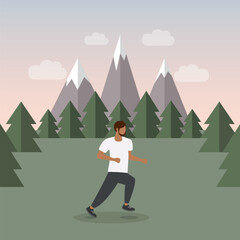 Obraz premium jogging sporty man on green mountain landscape