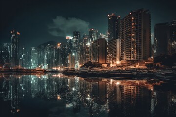 Fototapeta na wymiar city skyline at night made with generative ai