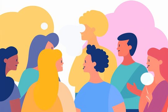  Design Thinking User Interviews Flat Illustration, Diverse Characters In Conversation. Generative Ai