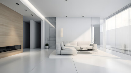 Fototapeta na wymiar Modern minimalist interior with an armchair on empty wall, concept of Minimal Color Palette and Clean Lines, created with technology