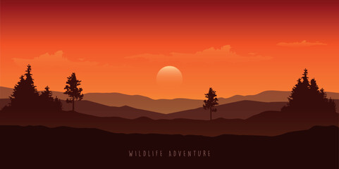 Fototapeta na wymiar wildlife adventure sunset in the mountains landscape in orange colors