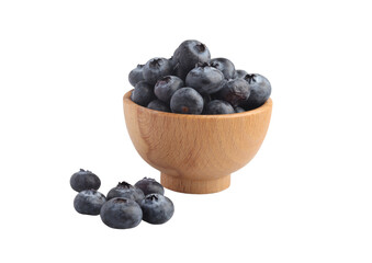 Blueberries in a wooden cup on a white background