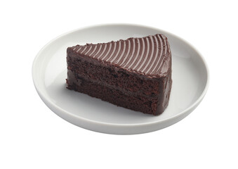 Chocolate cake in plate on white background