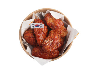 Spicy Korean Sauce Chicken on White Background