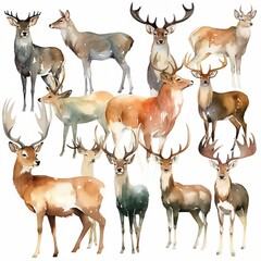 Deer Watercolor Clipart on white background, Generative AI