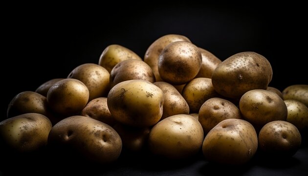 Potatoes On Black Background, Generative AI