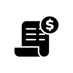 Banking transaction receipt black fill icon. Bill icon, Invoice symbol, Payment icon, Medical bill, Online shopping, Procurement expense, Money document file. Editable graphic resources.